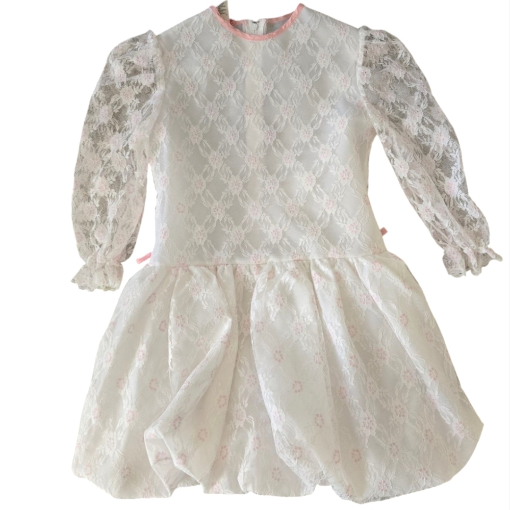 Ruffles Vintage 1990s Y2K Elegant White/Pink Lace Special Occasion Dress